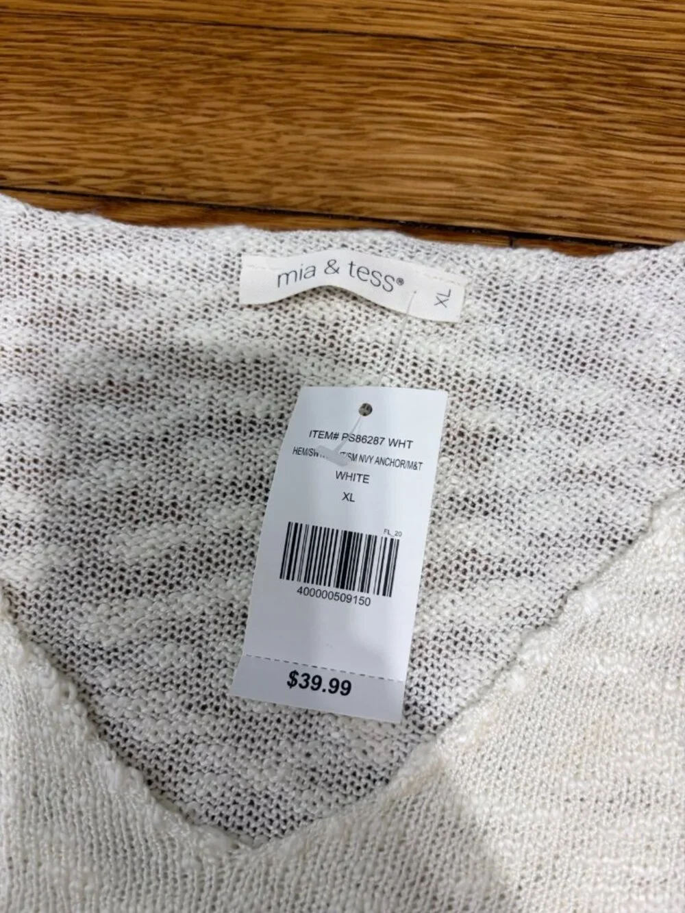 Mia & Tess Womens Sweater Sz XL White Nautical Woven Open-Knit Top NWT $40